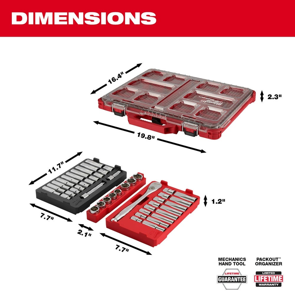 Milwaukee 48-22-9487T 47pc 1/2" Drive SAE & Metric Ratchet & Socket Set PACKOUT Trays