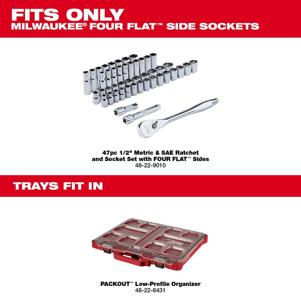 Milwaukee 48-22-9487T 47pc 1/2" Drive SAE & Metric Ratchet & Socket Set PACKOUT Trays