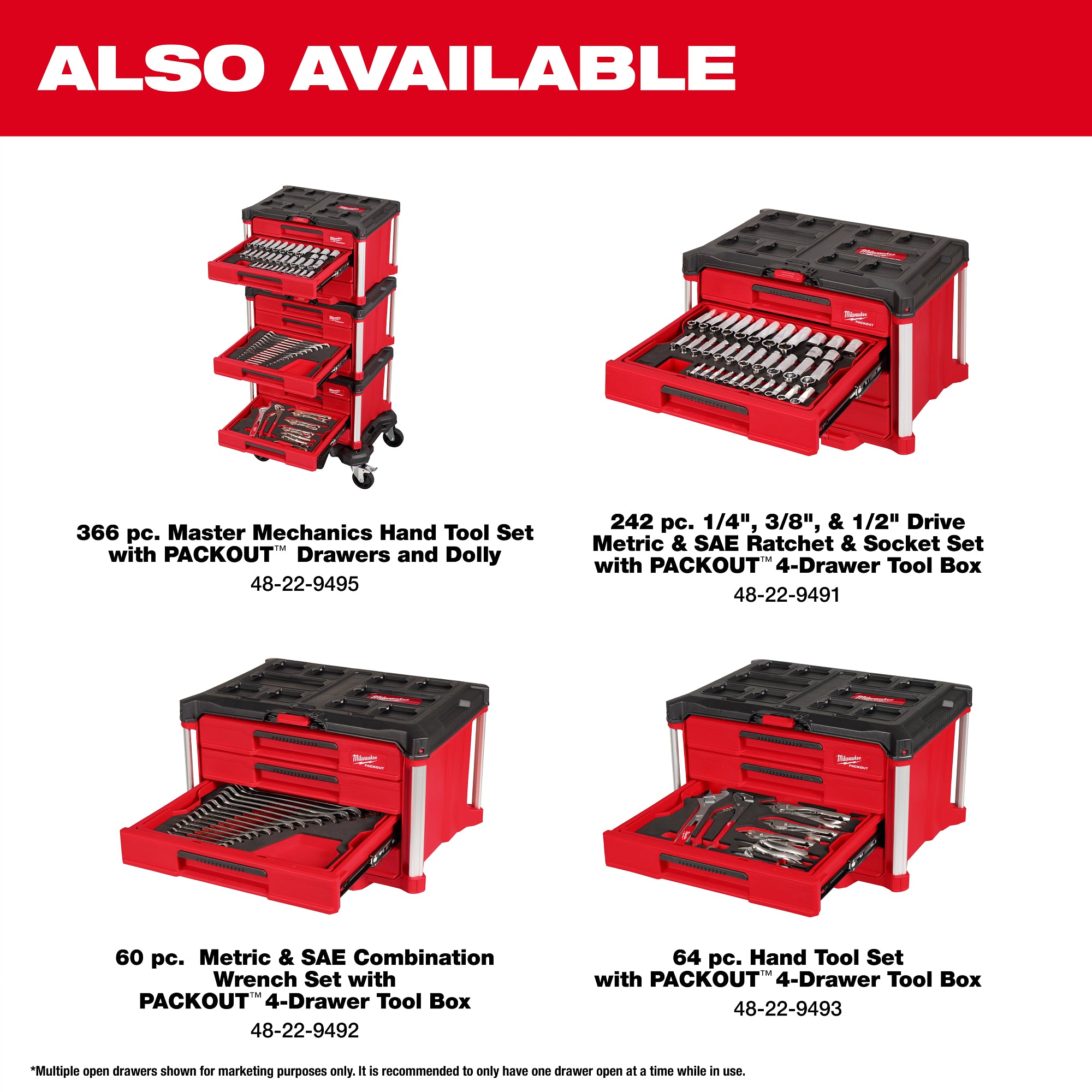 Milwaukee 23 pc. 1/4-in., 3/8-in., & 1/2-in. Drive Ratchet and Accessory Set with Tray for PACKOUT Drawers (48-22-0153)