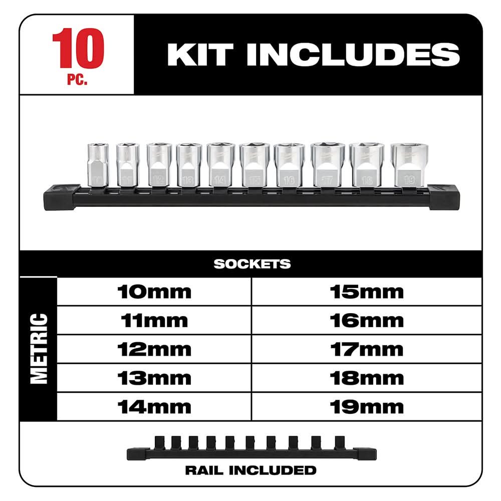 Milwaukee 48-22-9503 3/8-inch Drive 10-Piece Socket Set - Metric
