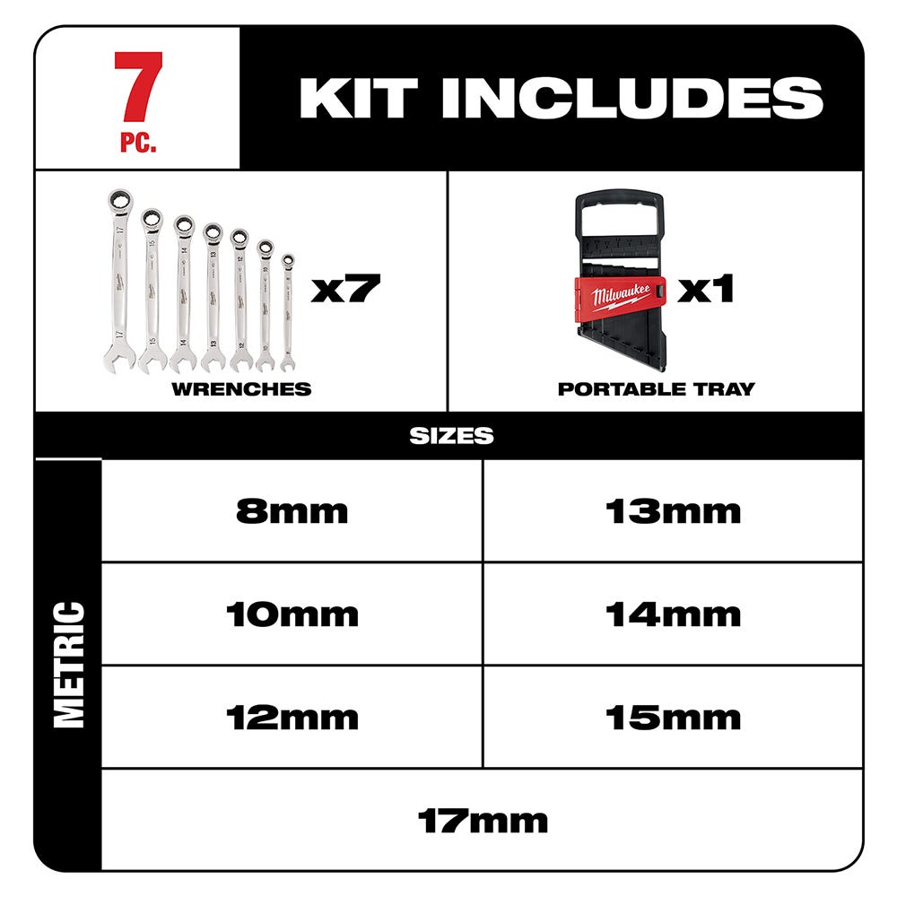 Milwaukee 48-22-9506 7-Piece Ratcheting Combination Metric Wrench Set