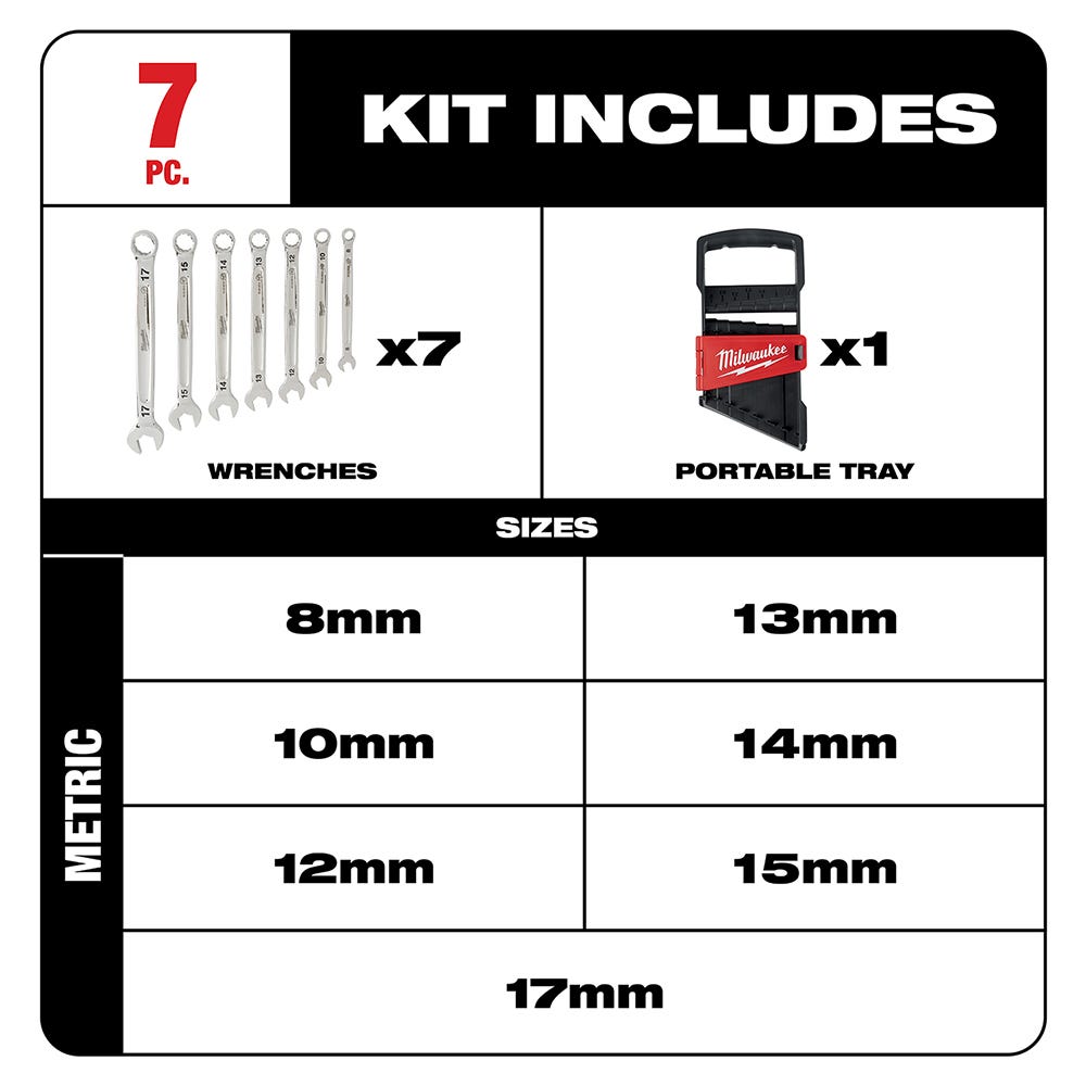 Milwaukee 48-22-9507 7-Piece Combination Wrench Set, Metric