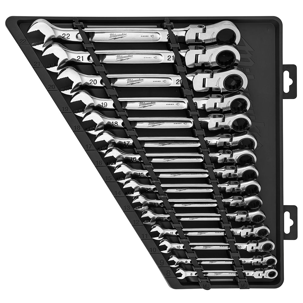 Milwaukee 48-22-9513 Metric Flex Head Ratcheting Combination Wrench, 15-Pieces