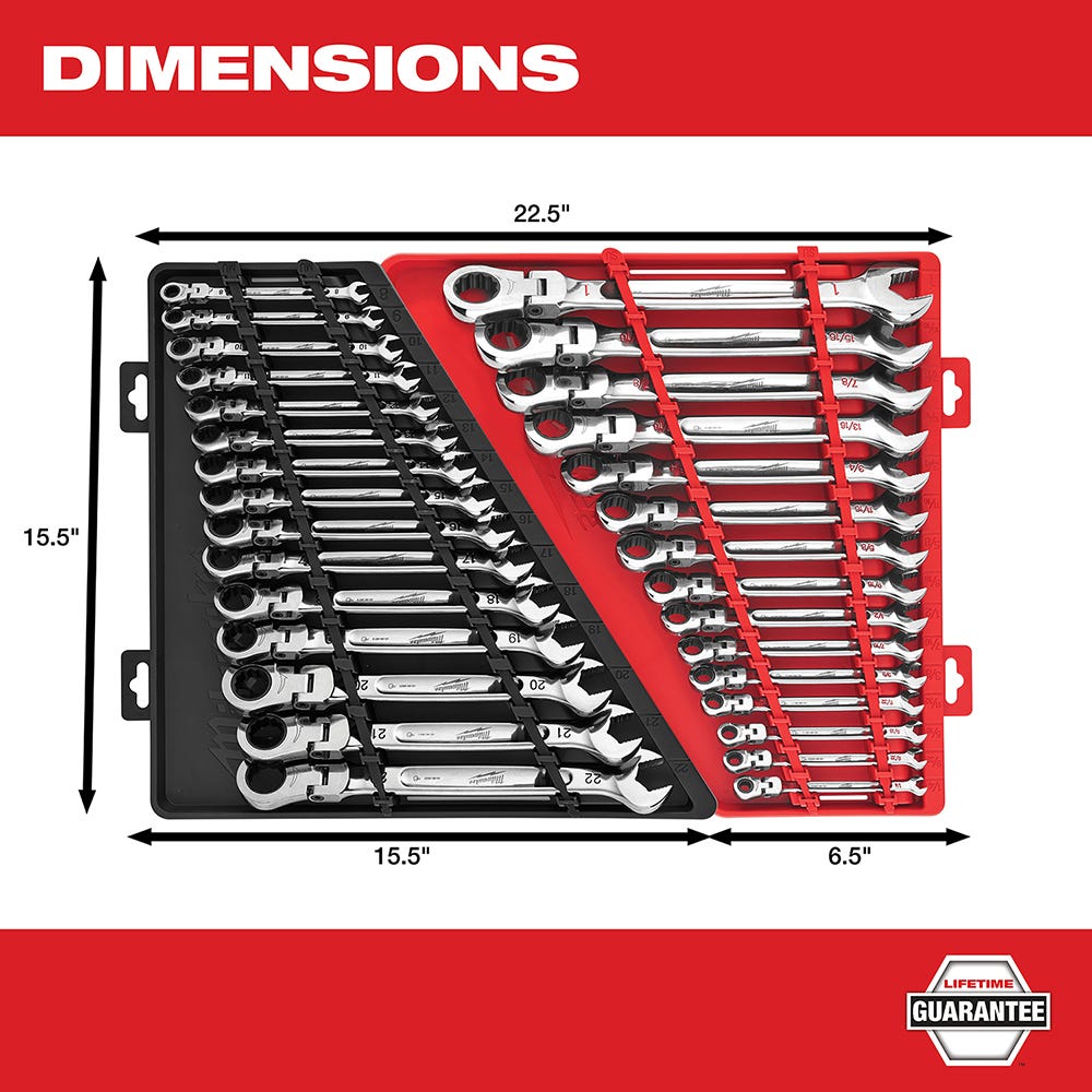 Milwaukee 48-22-9513 Metric Flex Head Ratcheting Combination Wrench, 15-Pieces