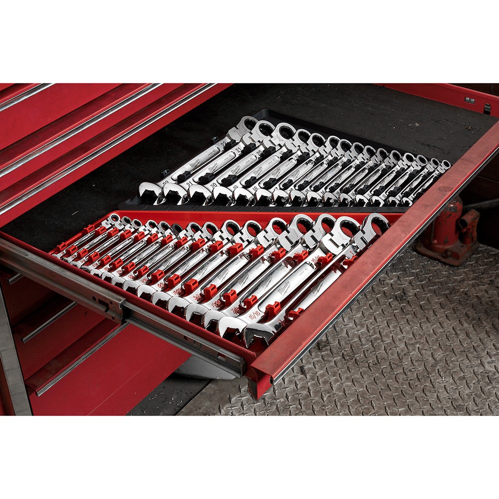 Milwaukee 48-22-9513 Metric Flex Head Ratcheting Combination Wrench, 15-Pieces