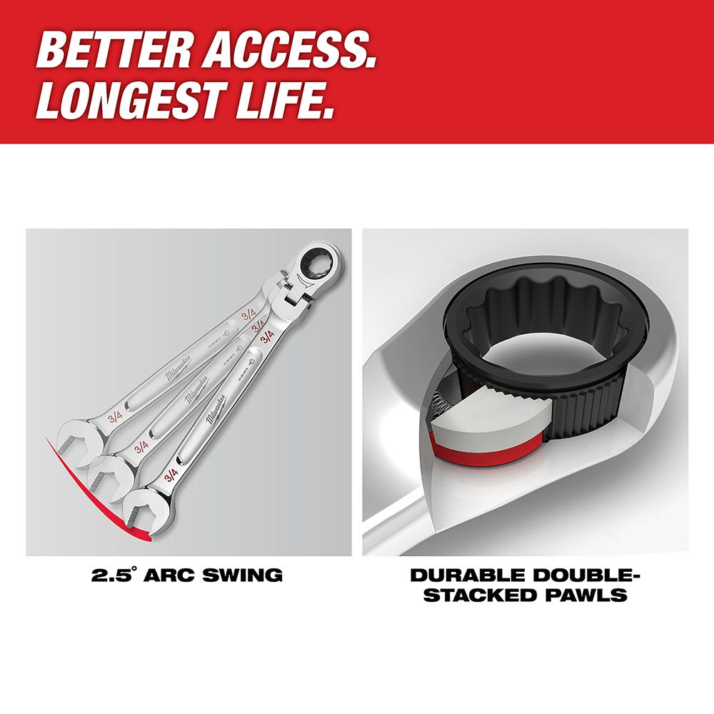 Milwaukee 48-22-9529 Metric Flex Head Ratcheting Combination Wrench, 7-Pieces