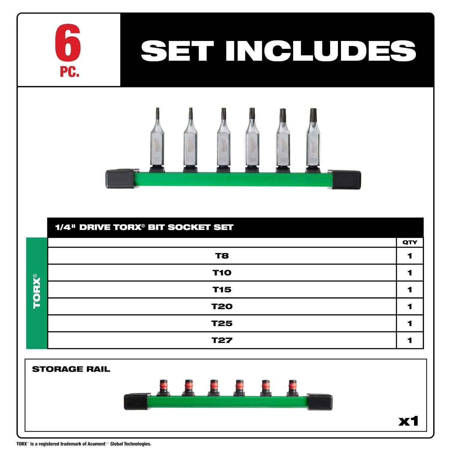 Milwaukee 48-22-9530 6pc 1/4" Drive TORX Bit Socket Set