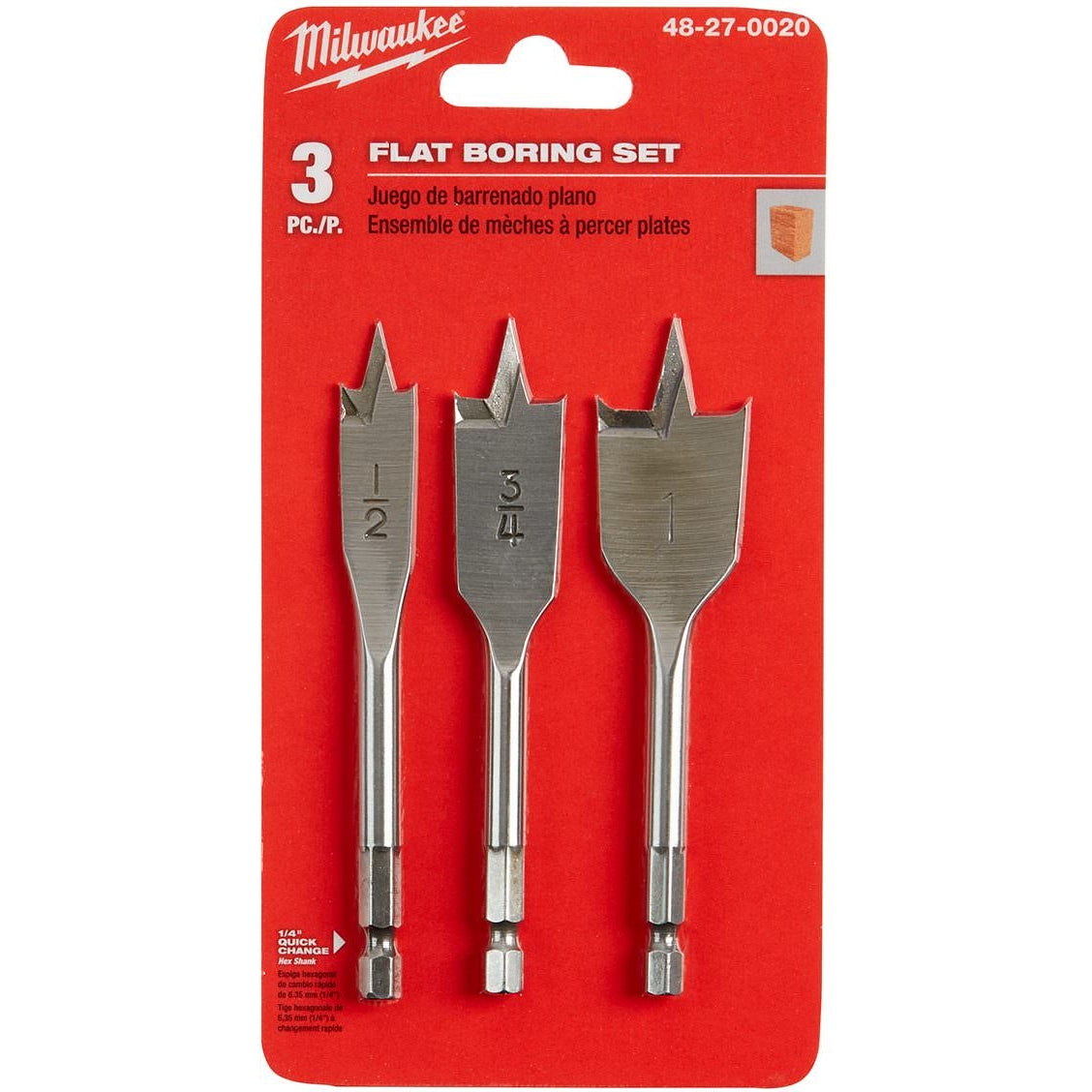 Milwaukee 48-27-0020 3-Piece  Stubby Flat Boring Set