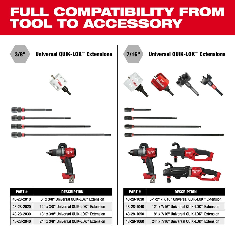 Milwaukee 48-28-2020 12-Inch X 3/8-Inch Universal Quik-Lok Extension