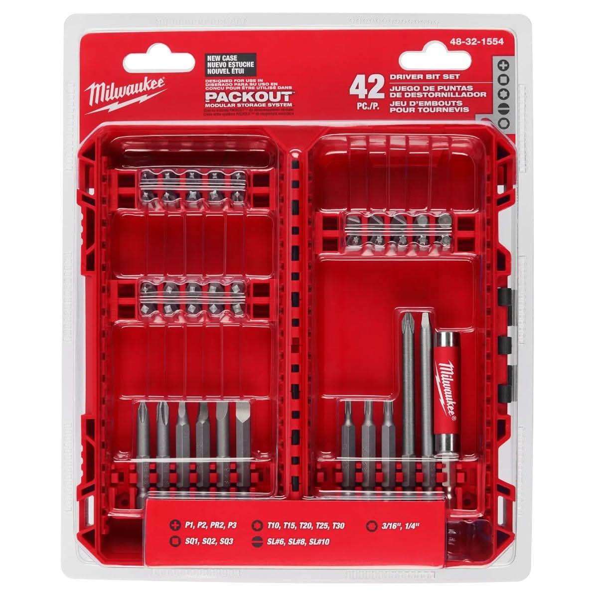 Milwaukee 48-32-1554 42-Piece Driver Bit Set w/ PACKOUT Compatible Case