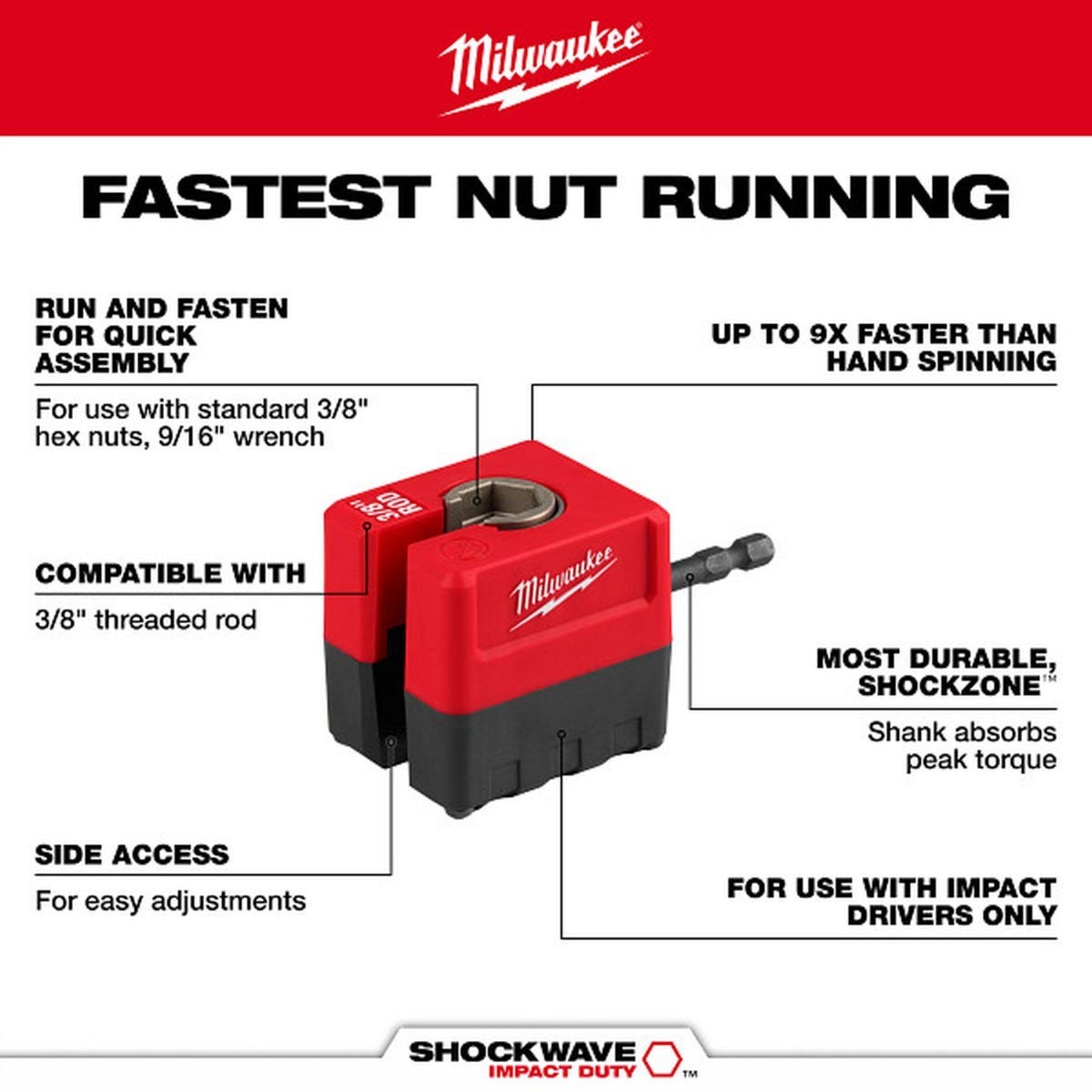 Milwaukee 48-32-2391 SHOCKWAVE Impact Duty 3/8-in. Threaded Rod Nut Runner