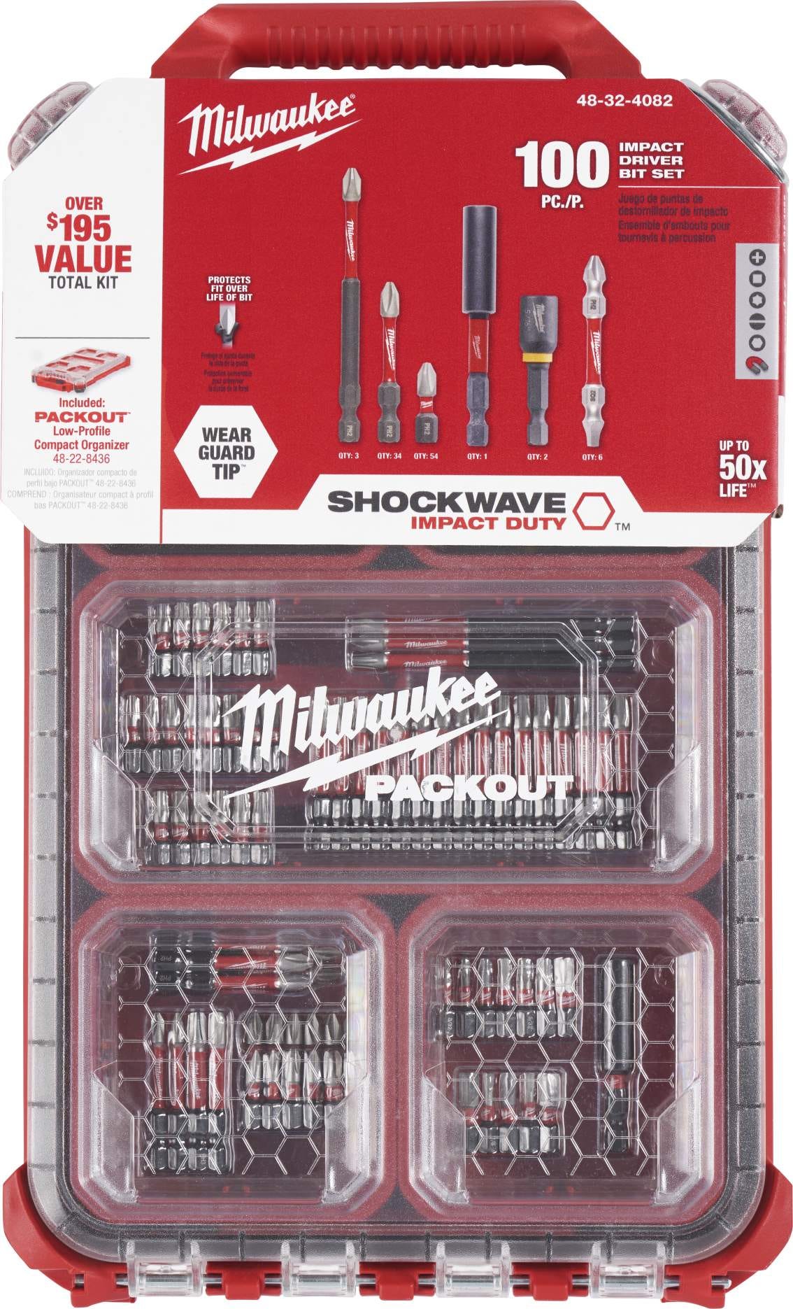 Milwaukee 48-32-4082 PACKOUT Organizer + SHOCKWAVE 100-Piece Impact Bit Set