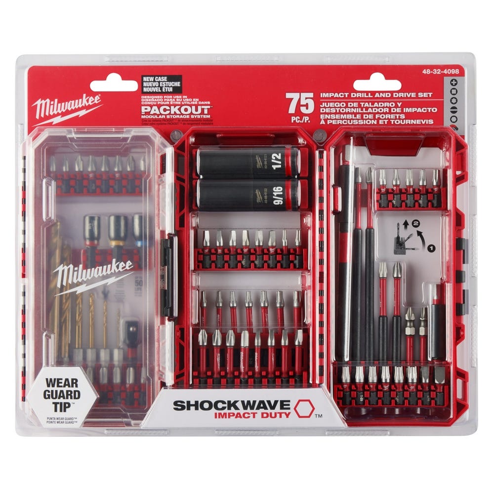 Milwaukee 48-32-4098 SHOCKWAVE Impact Duty Drill, Drive & Fasten Set- 75PC
