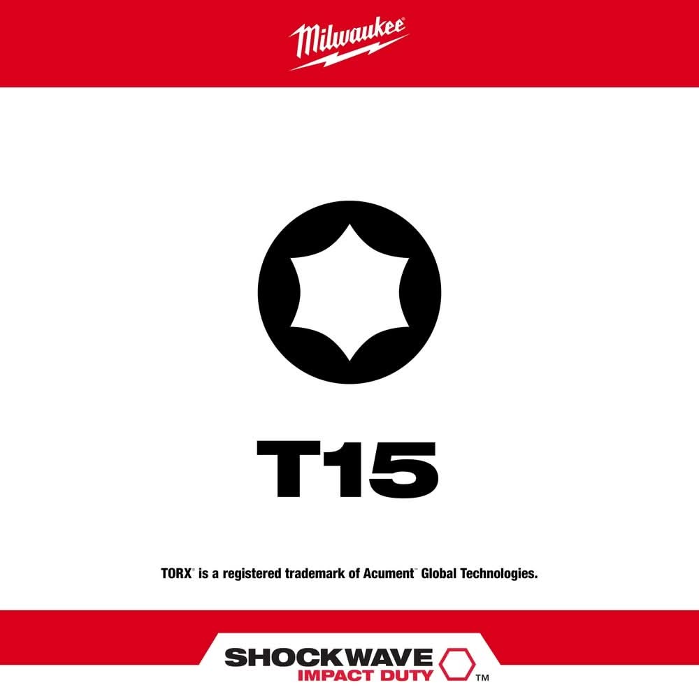Milwaukee 48-32-4134 SHOCKWAVE Impact Torx T15 Insert Bits, 25-Pack