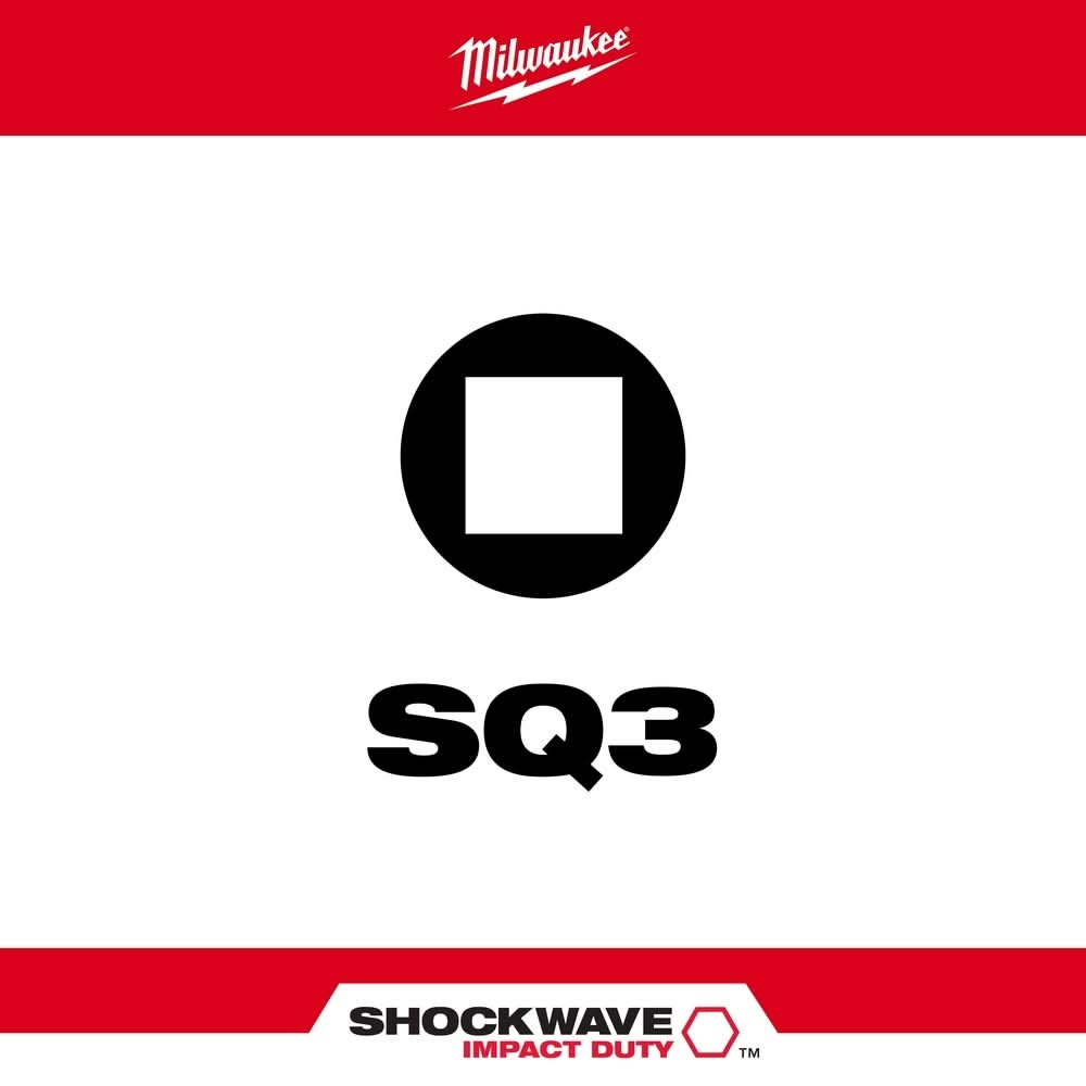 Milwaukee 48-32-4173 SHOCKWAVE 2" Impact Square Recess #3 Power Bits, 25-Pack