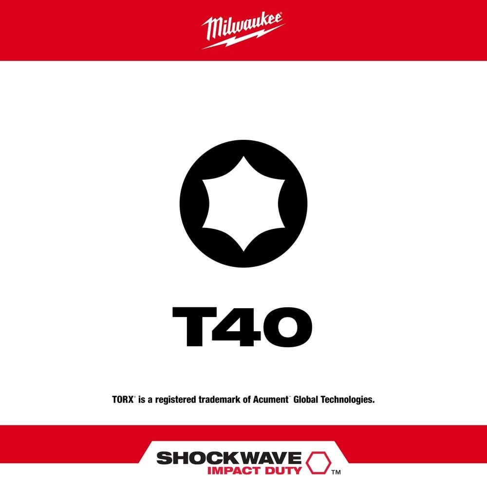 Milwaukee 48-32-4188 SHOCKWAVE 2" Impact Torx T40 Power Bits, 25-Pack