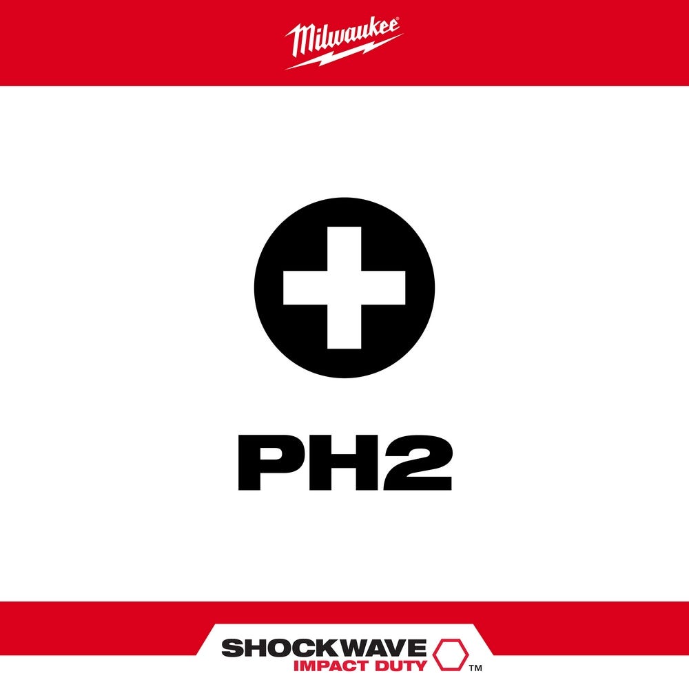 Milwaukee 48-32-4207 SHOCKWAVE 6" Impact Phillips #2 Power Bits, 10-Pack