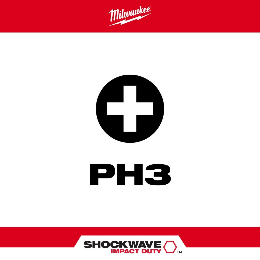 Milwaukee 48-32-4208 SHOCKWAVE 6" Impact Phillips #3 Power Bits, 10-Pack