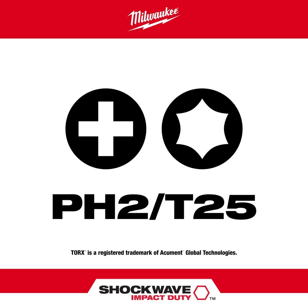 Milwaukee 48-32-4312 Shockwave Ph2/T25 ImpactDouble Ended Bit