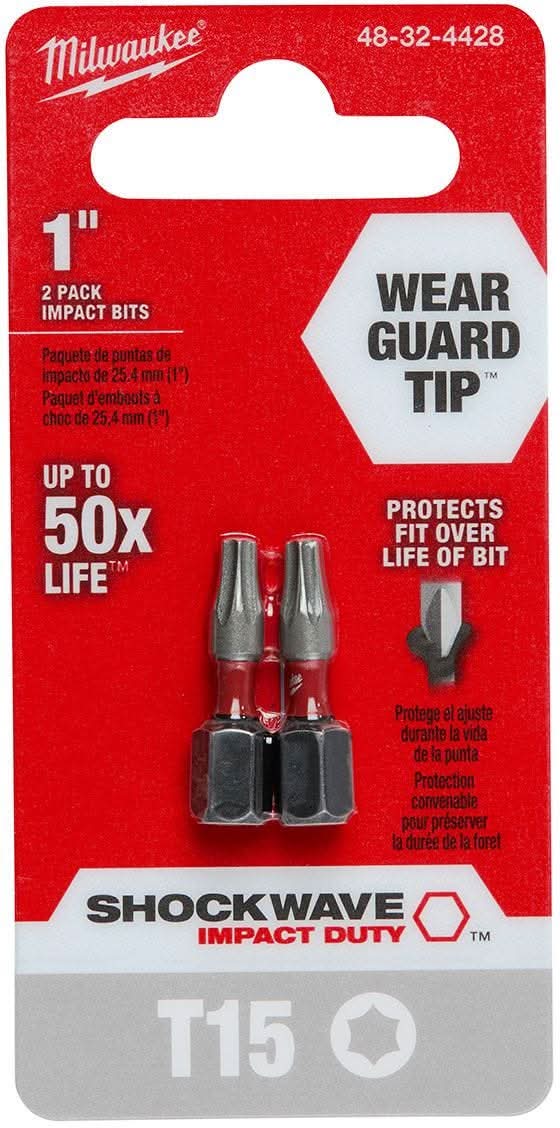Milwaukee 48-32-4428 Shockwave 1-Inch T15 Impact Bit, 2-Pack