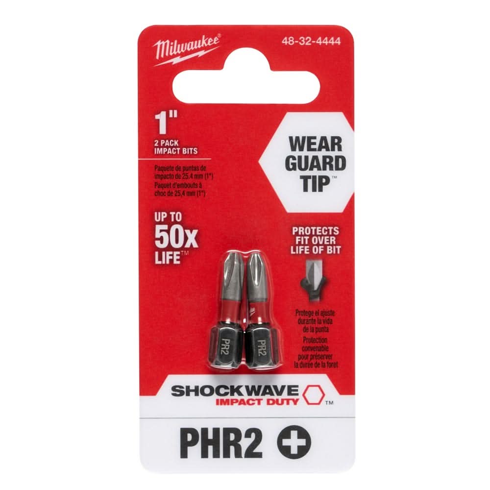 Milwaukee 48-32-4444 #2 Phillips SHOCKWAVE 1" Reduced Diameter Drywall Insert Bits