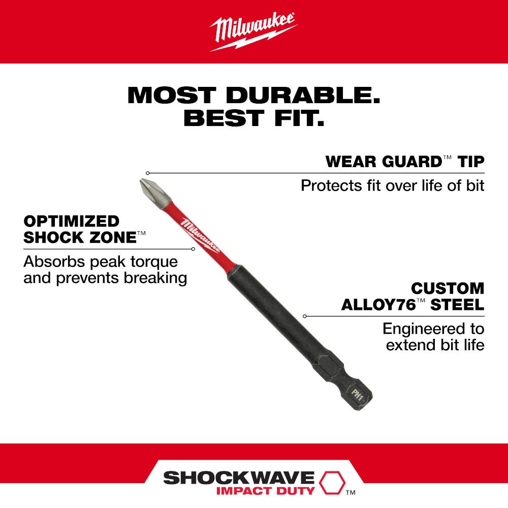 Milwaukee 48-32-4550 SHOCKWAVE Impact Duty Magnetic Attachment and PH2 Bit Set - 3PC