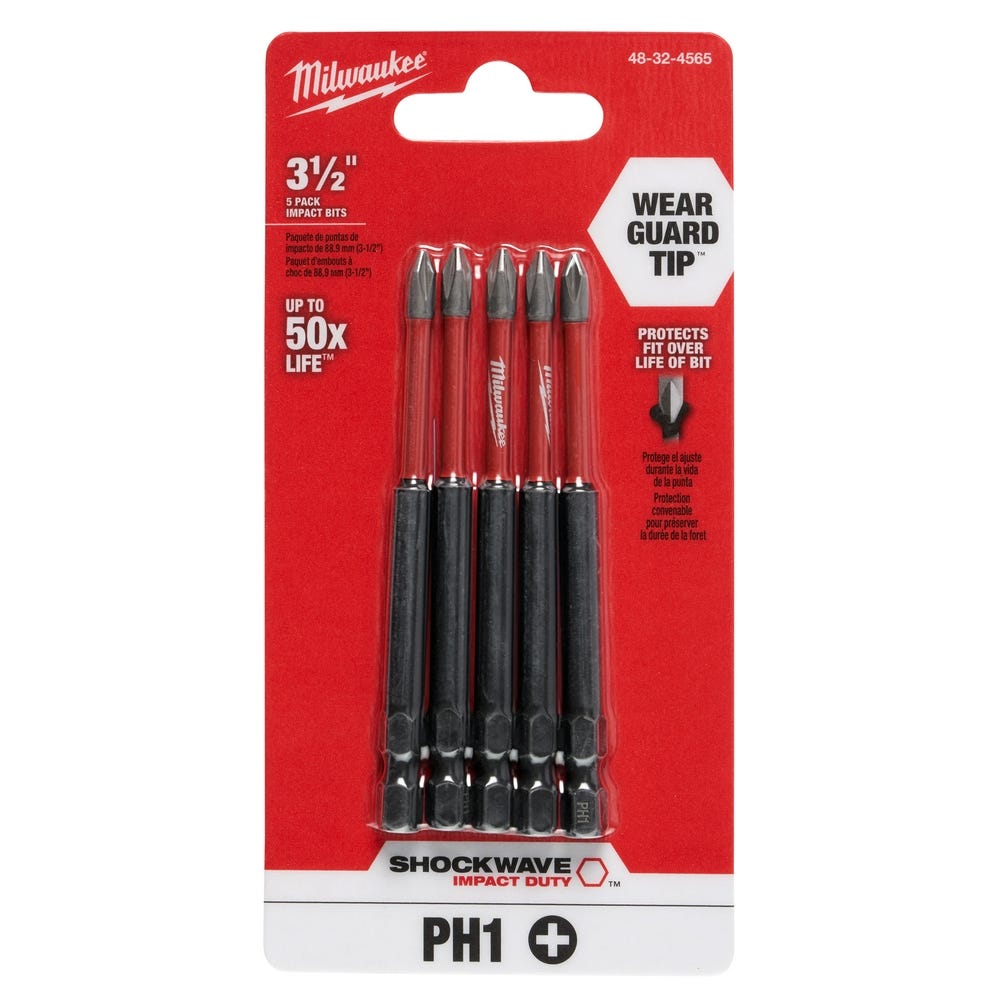 Milwaukee 48-32-4565 Shockwave 3.5" Phillips PH1 , 5-Pack