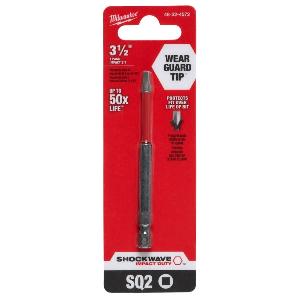 Milwaukee 48-32-4572 #2 Square Recess SHOCKWAVE 3-1/2" Power Bit