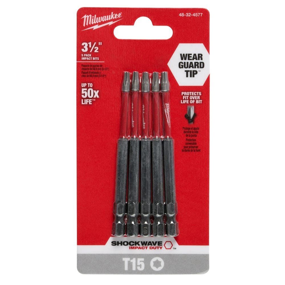 Milwaukee 48-32-4577 Shockwave 3.5" Torx T15 , 5-Pack