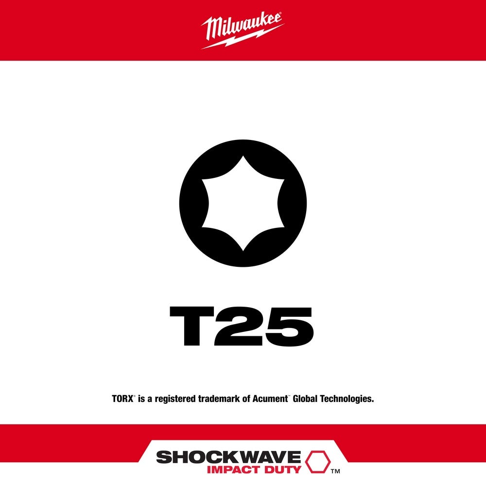 Milwaukee 48-32-4579 Shockwave 3.5" Torx T25 , 5-Pack