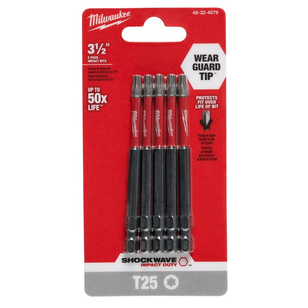 Milwaukee 48-32-4579 Shockwave 3.5" Torx T25 , 5-Pack