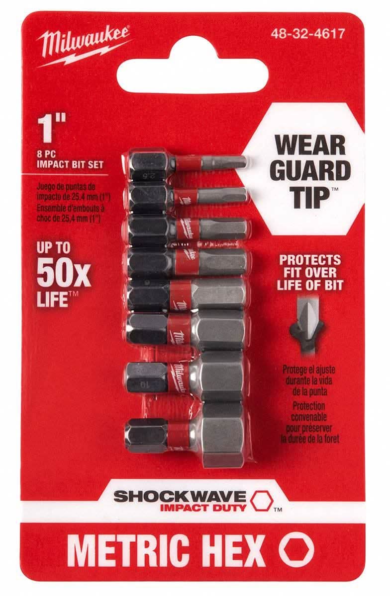 Milwaukee 48-32-4617 Shockwave 1-Inch Metric Hex Impact Bit Set, 8
