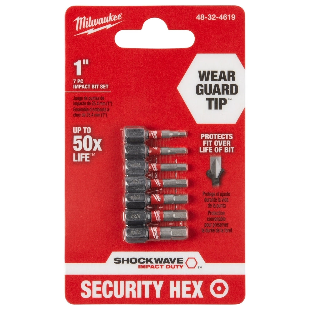 Milwaukee 48-32-4619 7-Piece  SHOCKWAVE Hex Security Insert Bit Set
