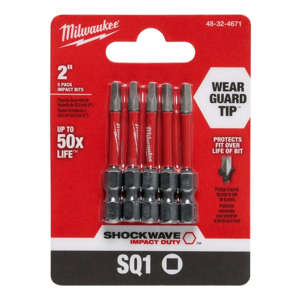 Milwaukee 48-32-4671 Shockwave 2" Square Drive SQ1 , 5-Pack