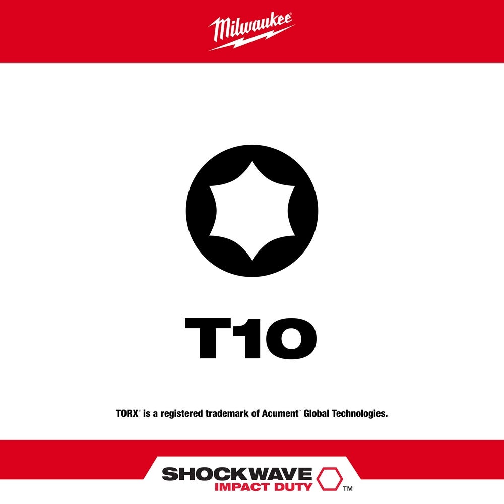 Milwaukee 48-32-4682 Shockwave 2" Torx T10 , 5-Pack