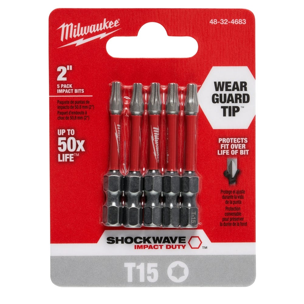 Milwaukee 48-32-4683 Shockwave 2" Torx T15 , 5-Pack