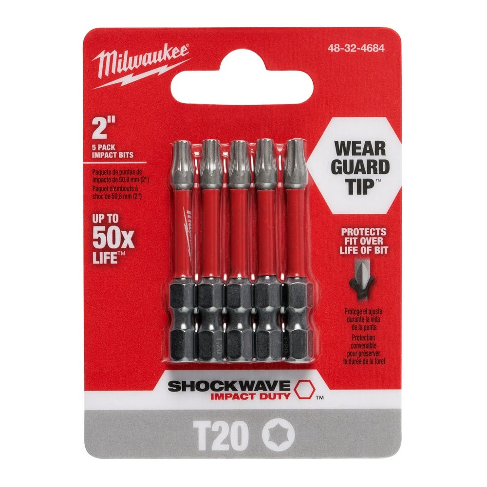 Milwaukee 48-32-4684 Shockwave 2" Torx T20 , 5-Pack
