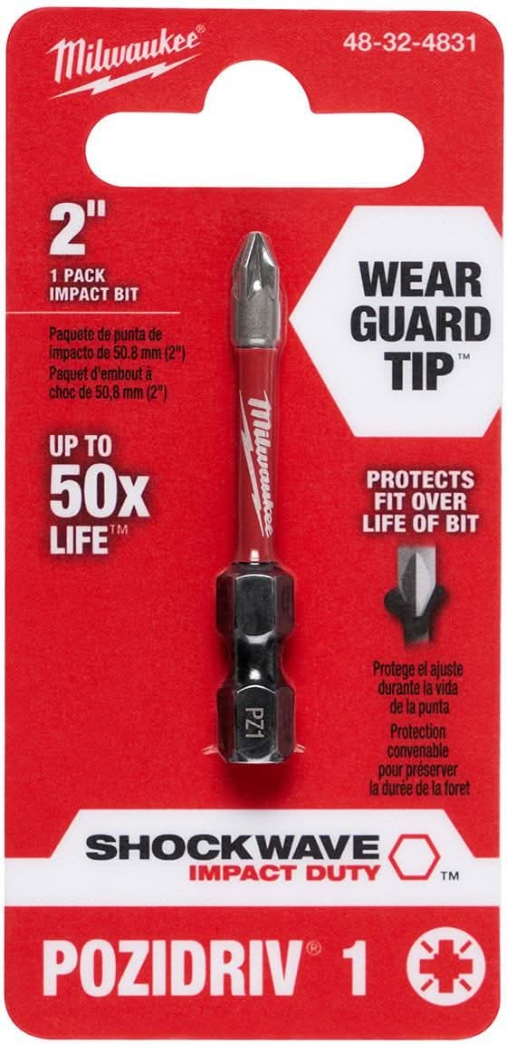 Milwaukee 48-32-4831 Shockwave 2-Inch Impact Pozidriv #1Power Bit