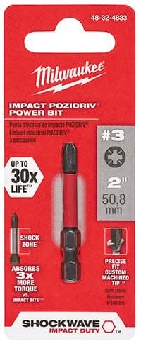 Milwaukee 48-32-4833 Shockwave 2-Inch Impact Pozidriv #3Power Bit