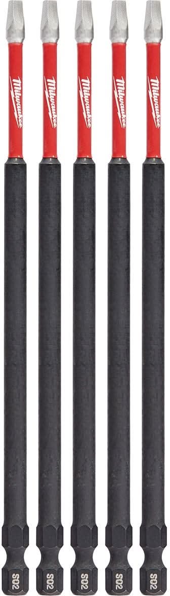 Milwaukee 48-32-4855 Shockwave 6-Inch Impact Square Recess #2 Power Bit, 5-Pack