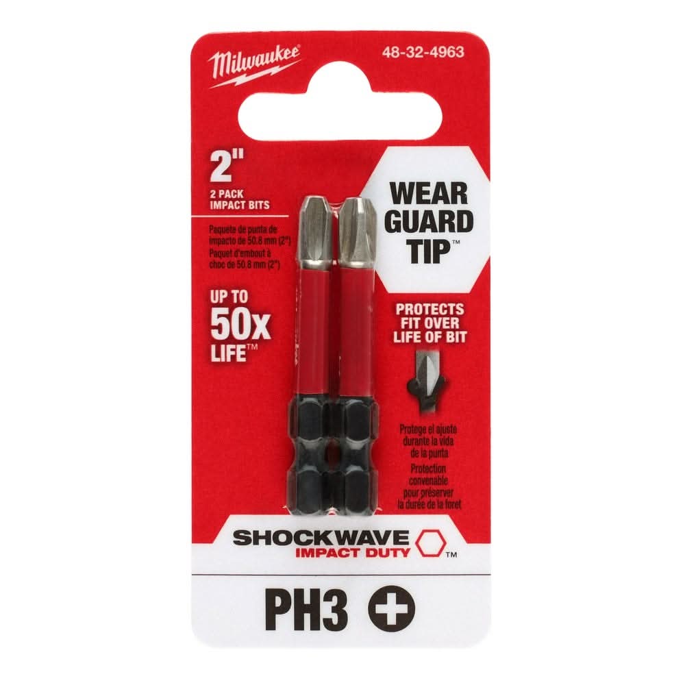 Milwaukee 48-32-4963 SHOCKWAVE 2-Inch PH3 Impact Bit, 2-Pack
