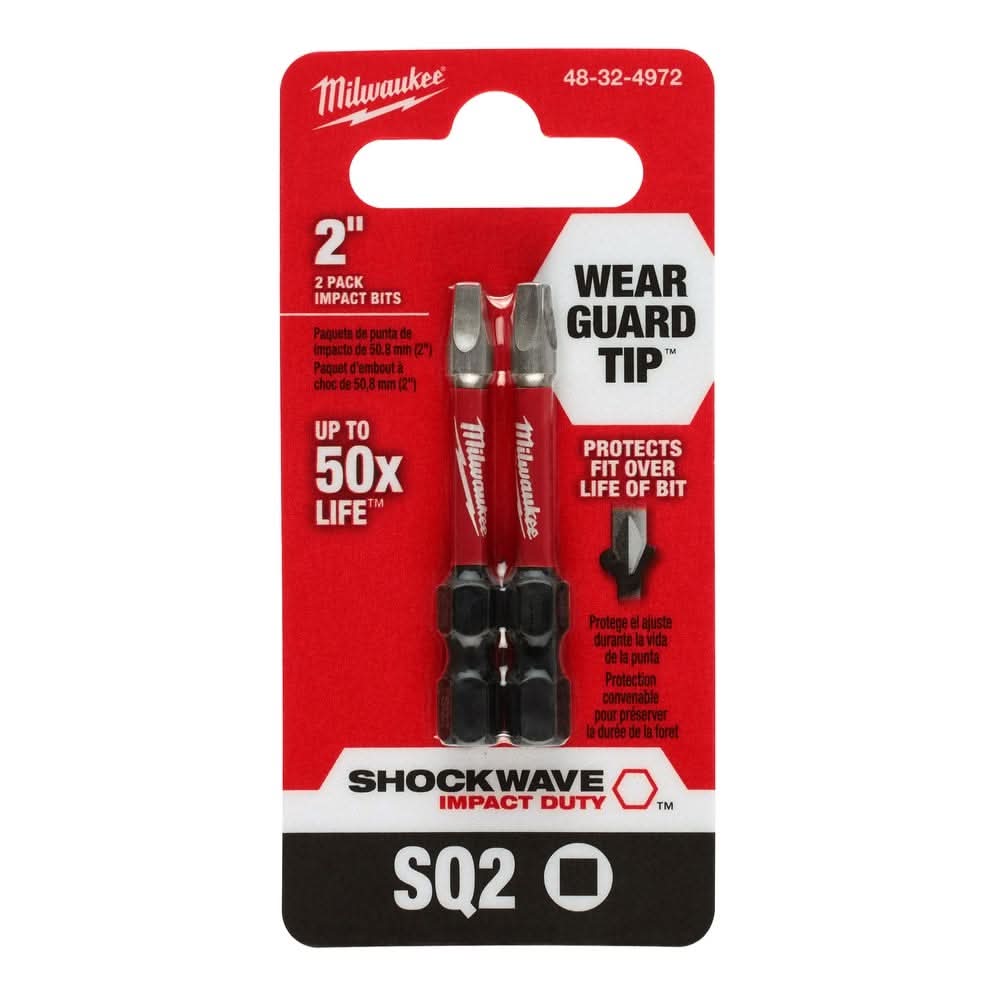 Milwaukee 48-32-4972 SHOCKWAVE 2-Inch SQ2 Impact Bit, 2-Pack