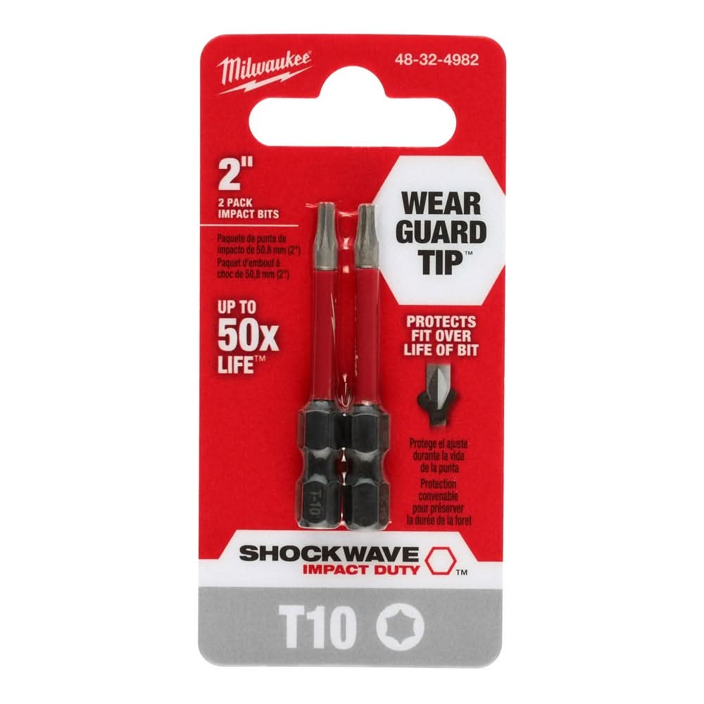 Milwaukee 48-32-4982 SHOCKWAVE 2-Inch T10 Impact Bit, 2-Pack