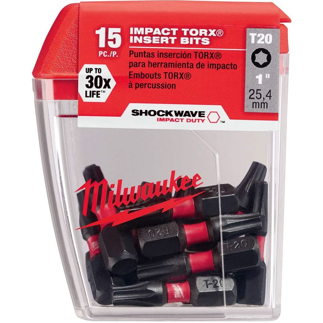 Milwaukee 48-32-5011 Shockwave 1-Inch Impact Torx T20 Power Bits, 15-Pack