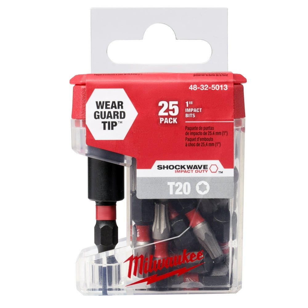 Milwaukee 48-32-5013 Shockwave 1-Inch Impact Torx T20 Power Bits (25 Pack) W/Bit Holder