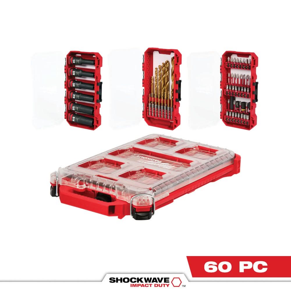Milwaukee 48-32-5162 60-Piece SHOCKWAVE Impact Duty Drill, Drive & Fastening PACKOUT Set