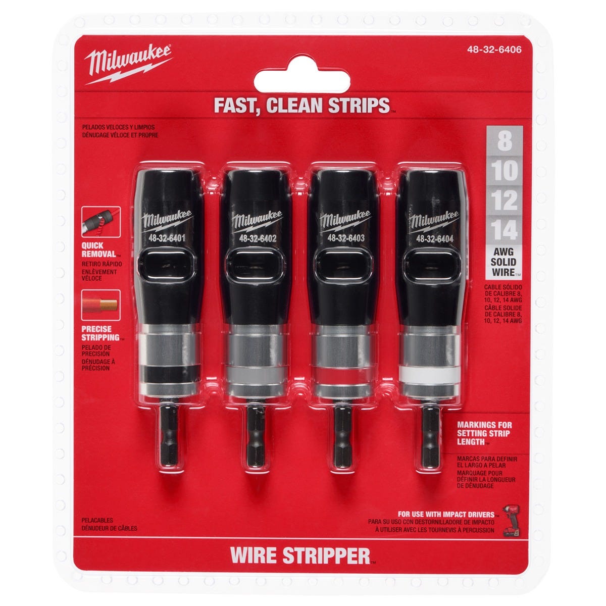 Milwaukee 48-32-6406 Solid Wire Stripper 4-Piece 8/10/12/14-AWG Set