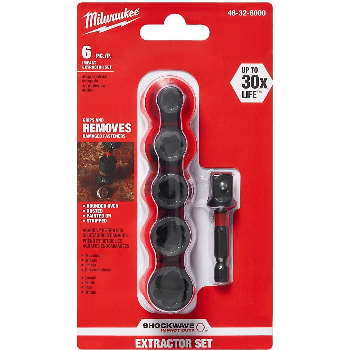 Milwaukee 48-32-8000 Shockwave Impact Extractor Set - 6-Piece