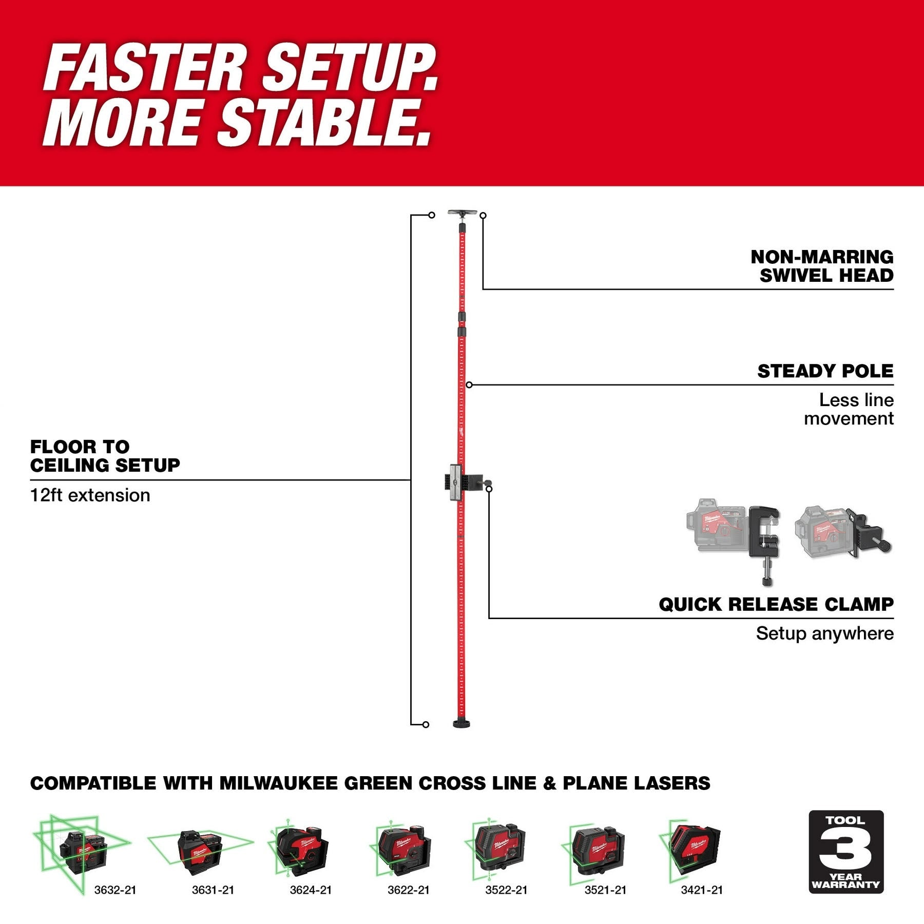 Milwaukee 48-35-1511 12' Telescoping Laser Pole
