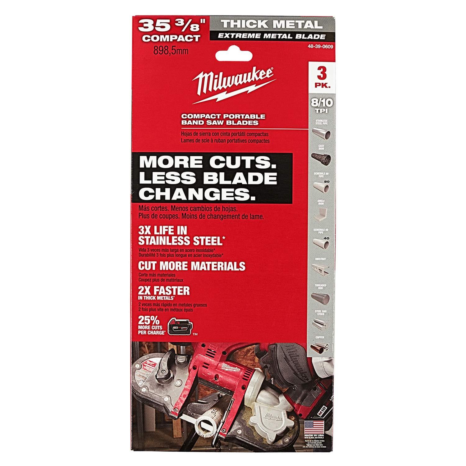 Milwaukee 48-39-0609 Extreme Thick Metal Bandsaw Blades Compact, 3-Pack